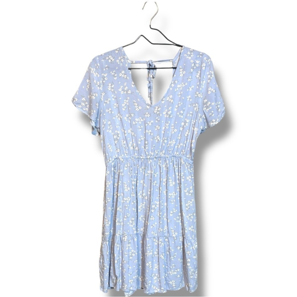 Yarn&Sea Baby Blue Floral Print Smocked Open Back Flutter Short Sleeve Sundress - Picture 13 of 16